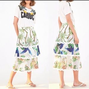 NWT Farm Rio mixed palm midi skirt